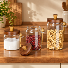 Wooden Lid Kitchen Jar in three sizes — open lid