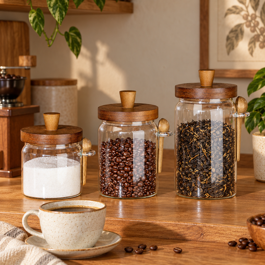 Wooden Lid Kitchen Jar in three sizes — coffee and tea storage