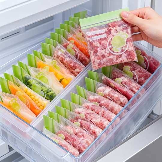 Food portions organized in a freezer drawer