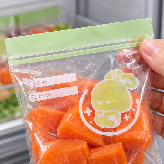 Close view of the zip seal and Date and Memo labels